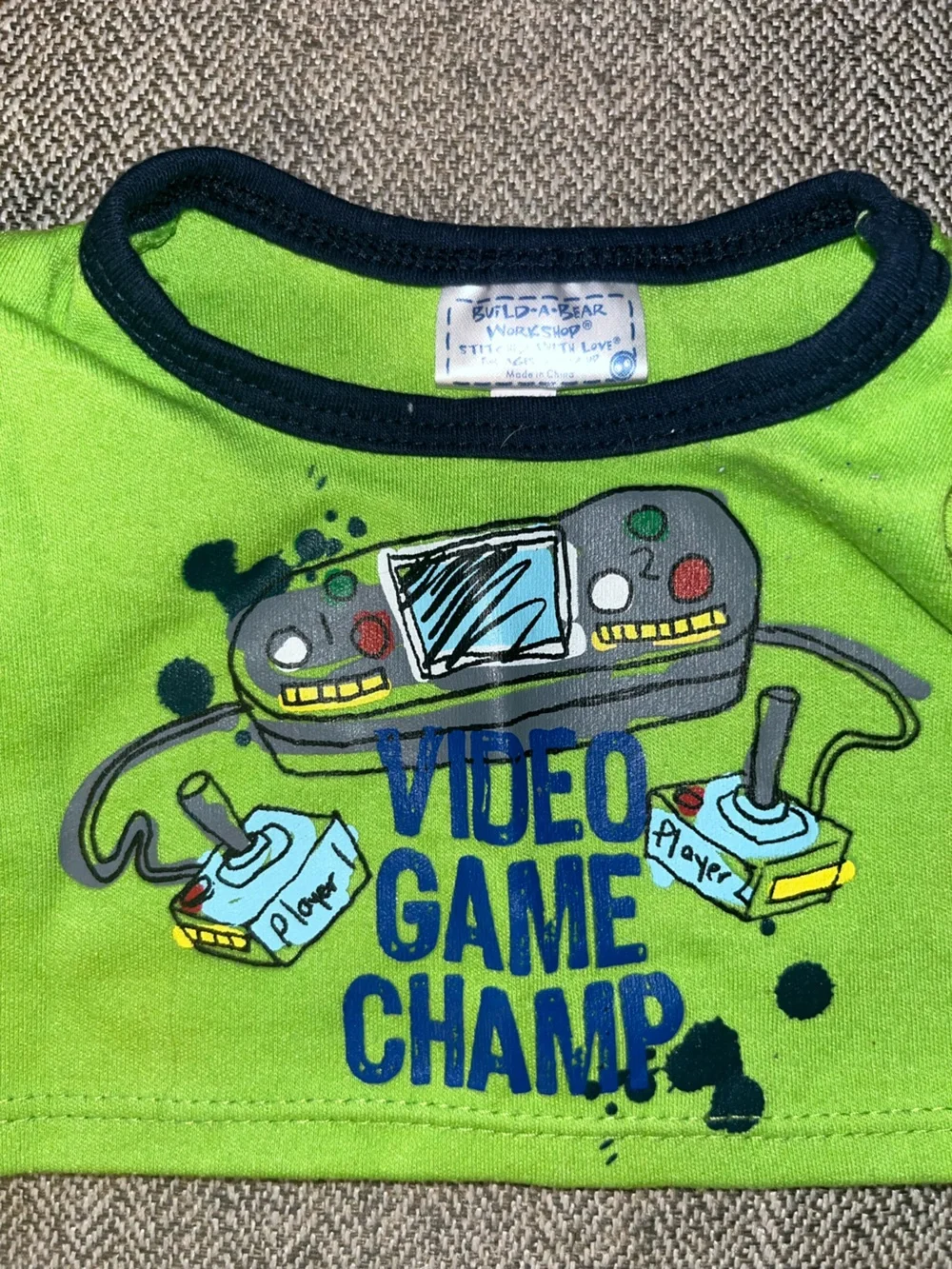 Build-A-Bear Video Game Champ T-Shirt Green Gamer Tee Plush Bear Clothing Outfit